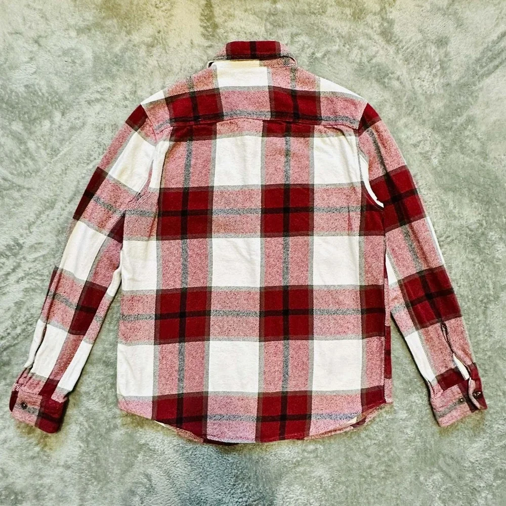 True Religion Shirt Mens S Red White Plaid Flannel Heavy Button Up Western Ranch